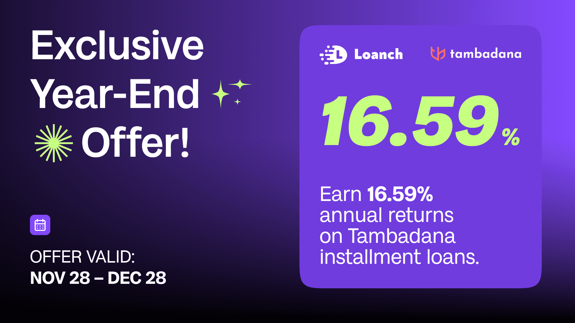 Special New Year Promotion for Our Investors: Earn Up to 16.59% with Tambadana Installment Loans!